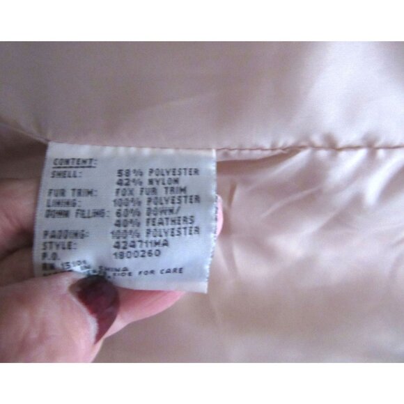 1 Madison Beige Puffer Coat W/ Fox Fur Trim Down/Feather Fill XL - Picture 10 of 11